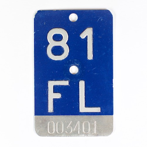 Fahrradkennzeichen FL 1981 blau