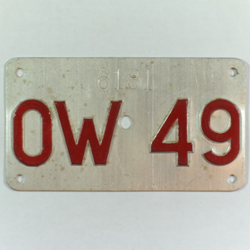 Fahrradkennzeichen OW 1949